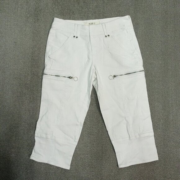 Mix It Denim Capri Crop Jeans Women Sz 4‎ White Distressed Zipper Pockets Button - Picture 1 of 6